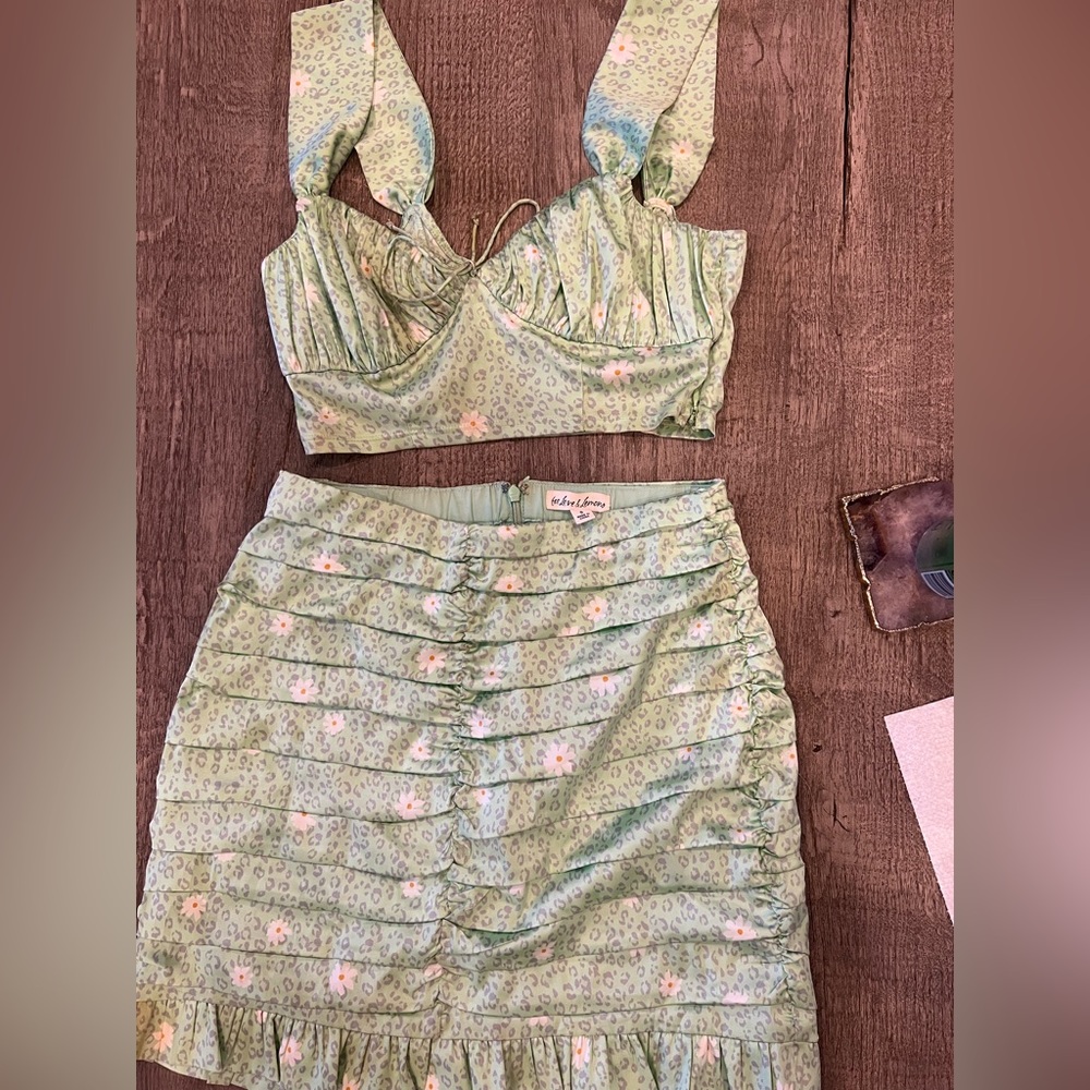FOR LOVE&LEMONS GREEN CHEETAH TWO PIECE SET SOLD TOGETHER